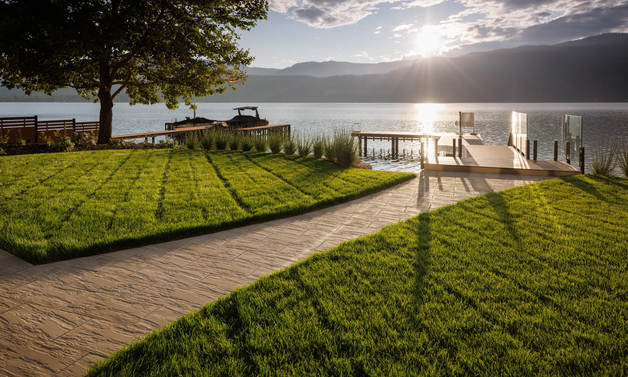 green grass and lakefront