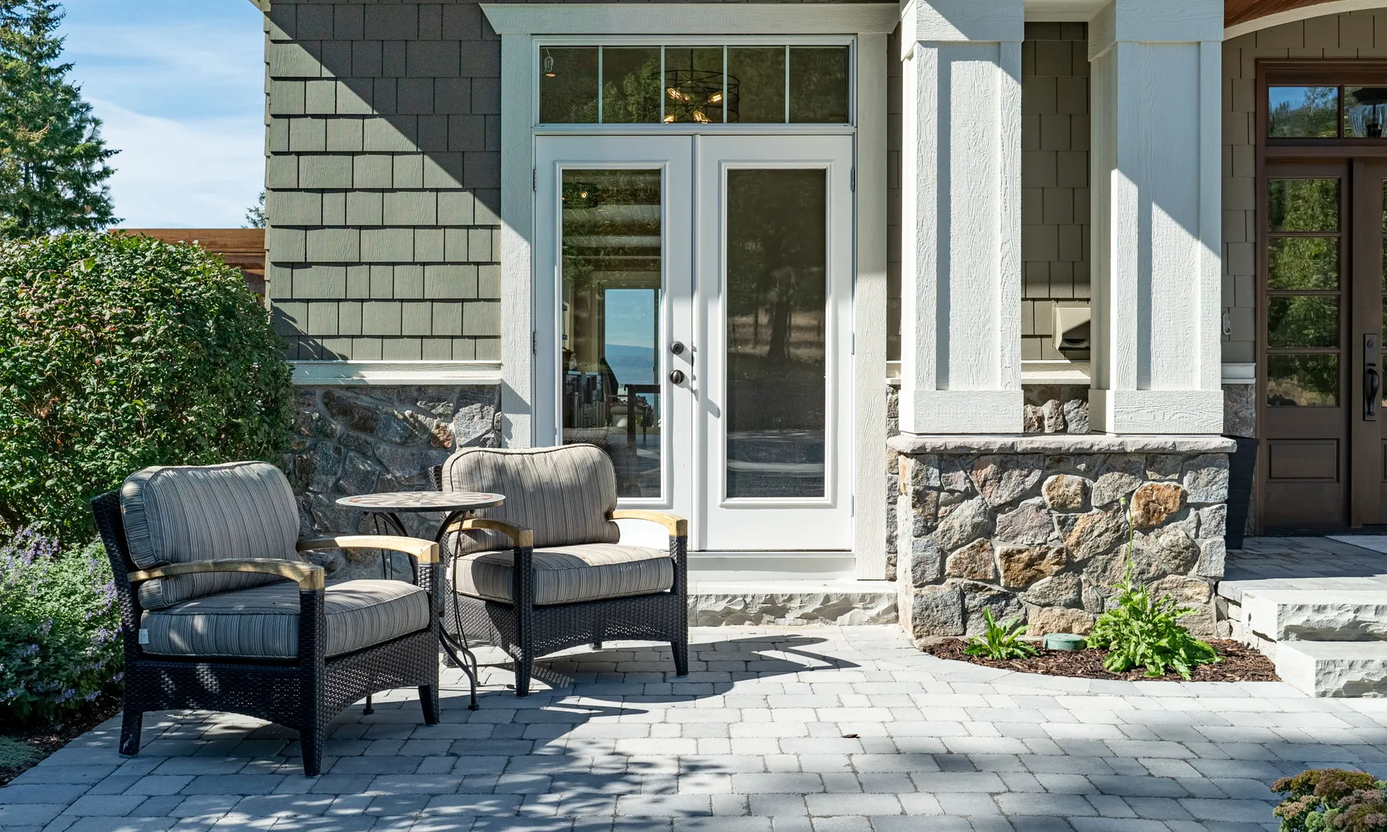 modern seating area with paver stones
