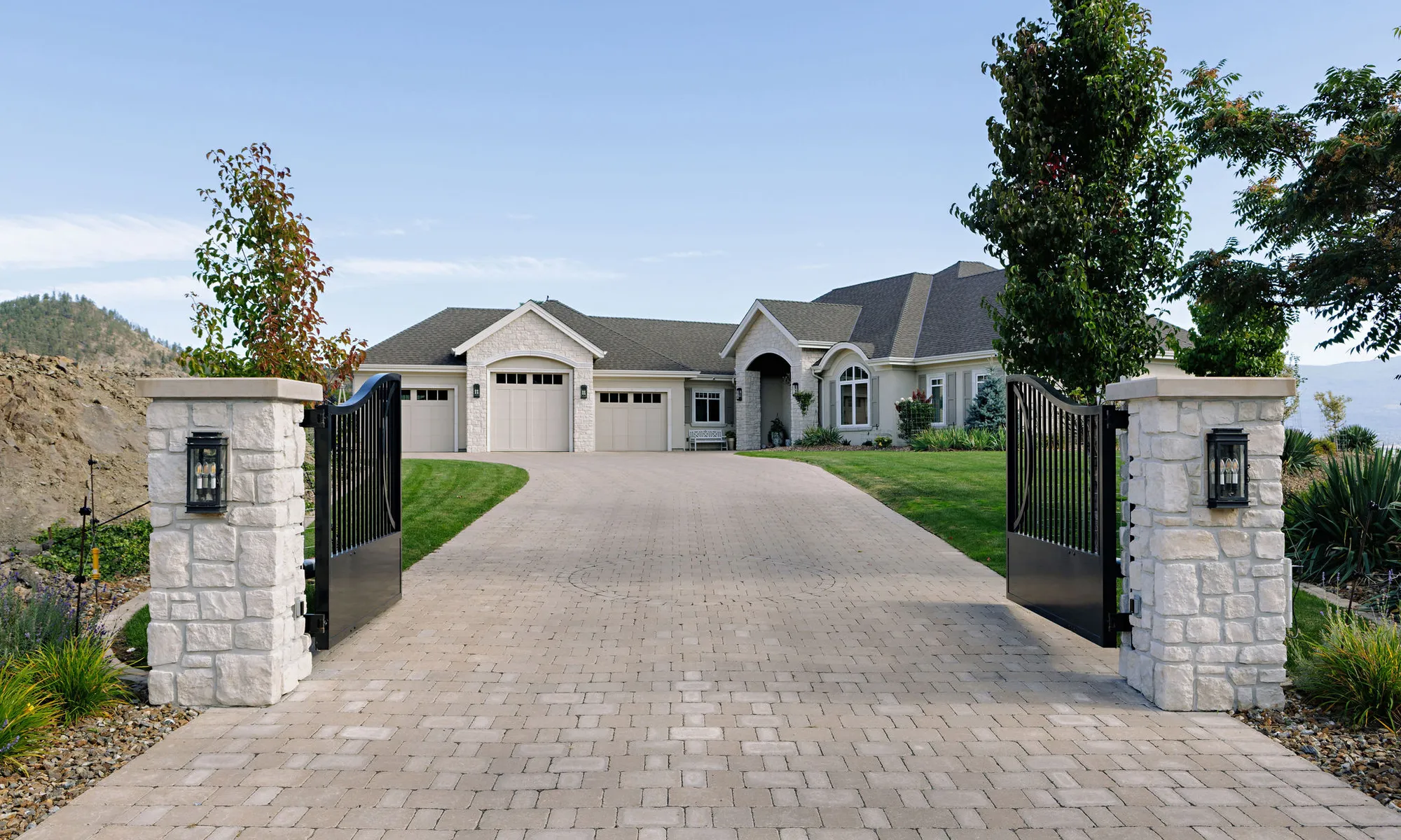 stone driveway high end home