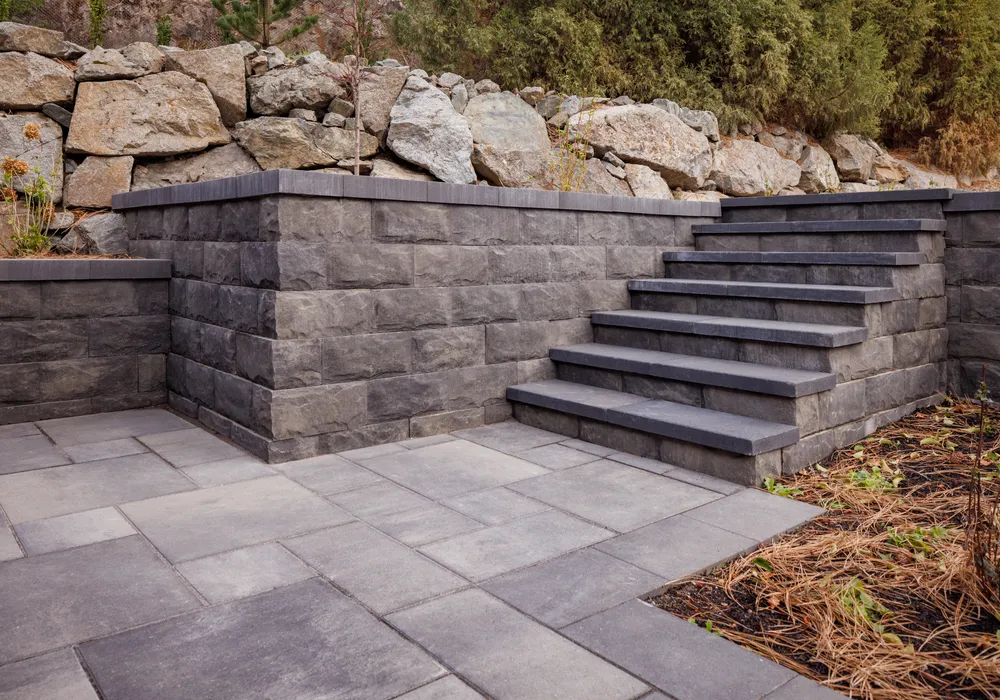 landscaping stone and steps and retaining wall