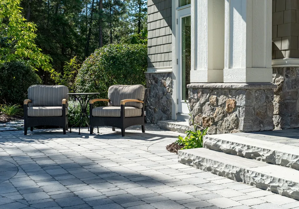 seating area and paver stones and chairs